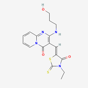 molecular formula C17H18N4O3S2 B11621972 3-[(Z)-(3-ethyl-4-oxo-2-thioxo-1,3-thiazolidin-5-ylidene)methyl]-2-[(3-hydroxypropyl)amino]-4H-pyrido[1,2-a]pyrimidin-4-one 