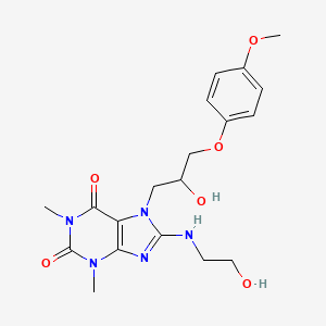 molecular formula C19H25N5O6 B11621973 7-(2-hydroxy-3-(4-methoxyphenoxy)propyl)-8-((2-hydroxyethyl)amino)-1,3-dimethyl-3,7-dihydro-1H-purine-2,6-dione 