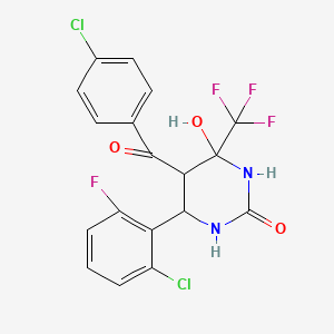 molecular formula C18H12Cl2F4N2O3 B11621984 5-(4-chlorobenzoyl)-6-(2-chloro-6-fluorophenyl)-4-hydroxy-4-(trifluoromethyl)tetrahydro-2(1H)-pyrimidinone 