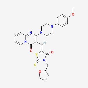 molecular formula C28H29N5O4S2 B11621985 2-[4-(4-methoxyphenyl)piperazin-1-yl]-3-{(Z)-[4-oxo-3-(tetrahydrofuran-2-ylmethyl)-2-thioxo-1,3-thiazolidin-5-ylidene]methyl}-4H-pyrido[1,2-a]pyrimidin-4-one 