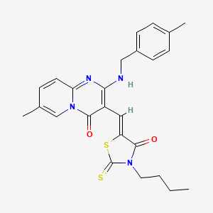 molecular formula C25H26N4O2S2 B11622046 3-[(Z)-(3-butyl-4-oxo-2-thioxo-1,3-thiazolidin-5-ylidene)methyl]-7-methyl-2-[(4-methylbenzyl)amino]-4H-pyrido[1,2-a]pyrimidin-4-one 