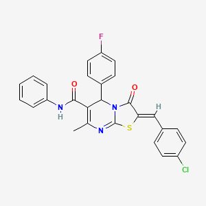 molecular formula C27H19ClFN3O2S B11622058 (2Z)-2-(4-chlorobenzylidene)-5-(4-fluorophenyl)-7-methyl-3-oxo-N-phenyl-2,3-dihydro-5H-[1,3]thiazolo[3,2-a]pyrimidine-6-carboxamide 