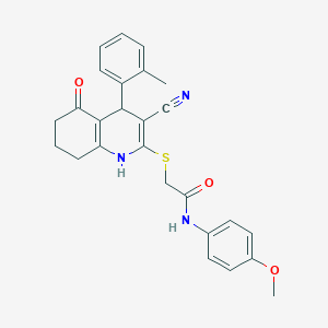 molecular formula C26H25N3O3S B11622123 2-{[3-cyano-4-(2-methylphenyl)-5-oxo-1,4,5,6,7,8-hexahydroquinolin-2-yl]sulfanyl}-N-(4-methoxyphenyl)acetamide 