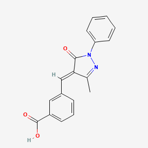 molecular formula C18H14N2O3 B11622128 3-[(E)-(3-methyl-5-oxo-1-phenyl-1,5-dihydro-4H-pyrazol-4-ylidene)methyl]benzoic acid 