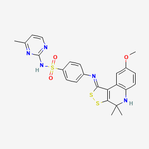 molecular formula C24H23N5O3S3 B11622145 4-{[(1Z)-8-methoxy-4,4-dimethyl-4,5-dihydro-1H-[1,2]dithiolo[3,4-c]quinolin-1-ylidene]amino}-N-(4-methylpyrimidin-2-yl)benzenesulfonamide 