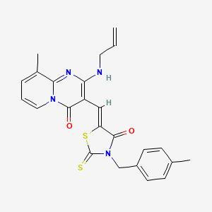 molecular formula C24H22N4O2S2 B11622183 9-methyl-3-{(Z)-[3-(4-methylbenzyl)-4-oxo-2-thioxo-1,3-thiazolidin-5-ylidene]methyl}-2-(prop-2-en-1-ylamino)-4H-pyrido[1,2-a]pyrimidin-4-one 