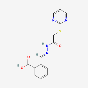 molecular formula C14H12N4O3S B11622188 2-[(E)-{2-[(pyrimidin-2-ylsulfanyl)acetyl]hydrazinylidene}methyl]benzoic acid 