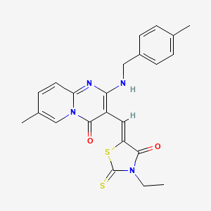 molecular formula C23H22N4O2S2 B11622246 3-[(Z)-(3-ethyl-4-oxo-2-thioxo-1,3-thiazolidin-5-ylidene)methyl]-7-methyl-2-[(4-methylbenzyl)amino]-4H-pyrido[1,2-a]pyrimidin-4-one 