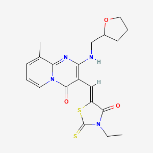 molecular formula C20H22N4O3S2 B11622295 3-[(Z)-(3-Ethyl-4-oxo-2-thioxo-1,3-thiazolidin-5-ylidene)methyl]-9-methyl-2-[(tetrahydro-2-furanylmethyl)amino]-4H-pyrido[1,2-A]pyrimidin-4-one 