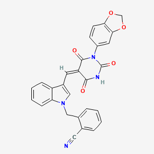 2-[(3-{(E)-[1-(1,3-benzodioxol-5-yl)-2,4,6-trioxotetrahydropyrimidin-5(2H)-ylidene]methyl}-1H-indol-1-yl)methyl]benzonitrile