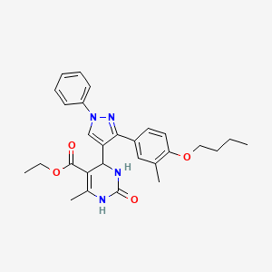 molecular formula C28H32N4O4 B11622315 ethyl 4-[3-(4-butoxy-3-methylphenyl)-1-phenyl-1H-pyrazol-4-yl]-6-methyl-2-oxo-1,2,3,4-tetrahydropyrimidine-5-carboxylate 