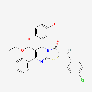 molecular formula C29H23ClN2O4S B11622372 ethyl (2Z)-2-(4-chlorobenzylidene)-5-(3-methoxyphenyl)-3-oxo-7-phenyl-2,3-dihydro-5H-[1,3]thiazolo[3,2-a]pyrimidine-6-carboxylate 