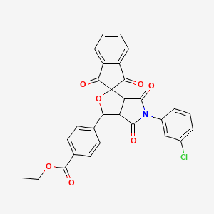 molecular formula C29H20ClNO7 B11622413 Ethyl 4-[5-(3-chlorophenyl)-1',3',4,6-tetraoxo-1',3,3',3a,4,5,6,6a-octahydrospiro[furo[3,4-c]pyrrole-1,2'-inden]-3-yl]benzoate 