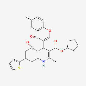 cyclopentyl 2-methyl-4-(6-methyl-4-oxo-4H-chromen-3-yl)-5-oxo-7-(thiophen-2-yl)-1,4,5,6,7,8-hexahydroquinoline-3-carboxylate