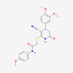 molecular formula C23H23N3O5S B11622543 2-{[3-cyano-4-(3,4-dimethoxyphenyl)-6-oxo-1,4,5,6-tetrahydropyridin-2-yl]sulfanyl}-N-(4-methoxyphenyl)acetamide 