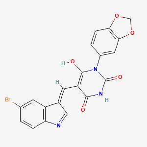 (5E)-1-(1,3-benzodioxol-5-yl)-5-[(5-bromo-1H-indol-3-yl)methylidene]pyrimidine-2,4,6(1H,3H,5H)-trione