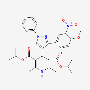 molecular formula C31H34N4O7 B11622654 Diisopropyl 4-[3-(4-methoxy-3-nitrophenyl)-1-phenyl-1H-pyrazol-4-YL]-2,6-dimethyl-1,4-dihydro-3,5-pyridinedicarboxylate 