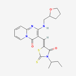 molecular formula C21H24N4O3S2 B11622663 3-[(Z)-(3-Sec-butyl-4-oxo-2-thioxo-1,3-thiazolidin-5-ylidene)methyl]-2-[(tetrahydro-2-furanylmethyl)amino]-4H-pyrido[1,2-A]pyrimidin-4-one 