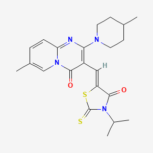 molecular formula C22H26N4O2S2 B11622707 7-methyl-2-(4-methylpiperidin-1-yl)-3-{(Z)-[4-oxo-3-(propan-2-yl)-2-thioxo-1,3-thiazolidin-5-ylidene]methyl}-4H-pyrido[1,2-a]pyrimidin-4-one 