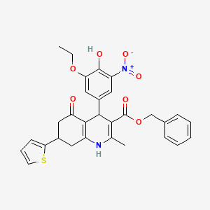 molecular formula C30H28N2O7S B11622776 Benzyl 4-(3-ethoxy-4-hydroxy-5-nitrophenyl)-2-methyl-5-oxo-7-(thiophen-2-yl)-1,4,5,6,7,8-hexahydroquinoline-3-carboxylate 