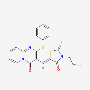 9-methyl-3-[(Z)-(4-oxo-3-propyl-2-thioxo-1,3-thiazolidin-5-ylidene)methyl]-2-(phenylsulfanyl)-4H-pyrido[1,2-a]pyrimidin-4-one