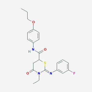 molecular formula C22H24FN3O3S B11622808 (2Z)-3-ethyl-2-[(3-fluorophenyl)imino]-4-oxo-N-(4-propoxyphenyl)-1,3-thiazinane-6-carboxamide 