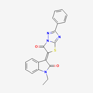 molecular formula C20H14N4O2S B11622837 (3Z)-1-ethyl-3-(6-oxo-2-phenyl[1,3]thiazolo[3,2-b][1,2,4]triazol-5(6H)-ylidene)-1,3-dihydro-2H-indol-2-one 