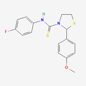 molecular formula C17H17FN2OS2 B11622852 N-(4-fluorophenyl)-2-(4-methoxyphenyl)-1,3-thiazolidine-3-carbothioamide 