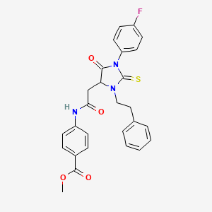 Methyl 4-({[1-(4-fluorophenyl)-5-oxo-3-(2-phenylethyl)-2-thioxoimidazolidin-4-yl]acetyl}amino)benzoate