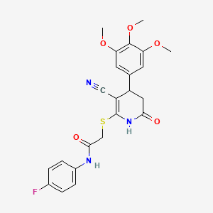 molecular formula C23H22FN3O5S B11623007 2-{[3-cyano-6-oxo-4-(3,4,5-trimethoxyphenyl)-1,4,5,6-tetrahydropyridin-2-yl]sulfanyl}-N-(4-fluorophenyl)acetamide 