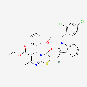 molecular formula C33H27Cl2N3O4S B11623018 ethyl (2E)-2-{[1-(2,4-dichlorobenzyl)-1H-indol-3-yl]methylidene}-5-(2-methoxyphenyl)-7-methyl-3-oxo-2,3-dihydro-5H-[1,3]thiazolo[3,2-a]pyrimidine-6-carboxylate 