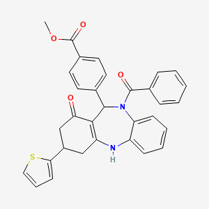 methyl 4-[1-hydroxy-10-(phenylcarbonyl)-3-(thiophen-2-yl)-3,4,10,11-tetrahydro-2H-dibenzo[b,e][1,4]diazepin-11-yl]benzoate