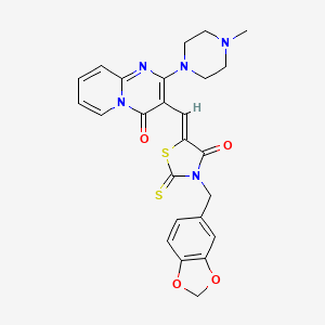 molecular formula C25H23N5O4S2 B11623045 3-{(Z)-[3-(1,3-benzodioxol-5-ylmethyl)-4-oxo-2-thioxo-1,3-thiazolidin-5-ylidene]methyl}-2-(4-methylpiperazin-1-yl)-4H-pyrido[1,2-a]pyrimidin-4-one 