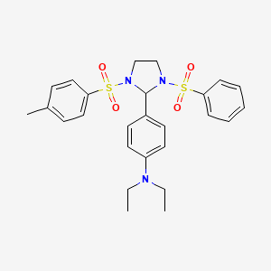 molecular formula C26H31N3O4S2 B11623046 N,N-diethyl-4-{1-[(4-methylphenyl)sulfonyl]-3-(phenylsulfonyl)imidazolidin-2-yl}aniline 