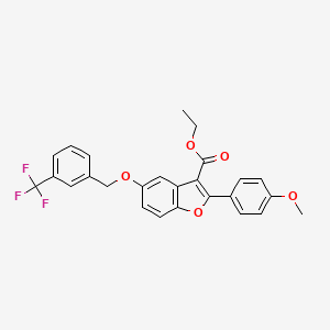 molecular formula C26H21F3O5 B11623061 Ethyl 2-(4-methoxyphenyl)-5-{[3-(trifluoromethyl)phenyl]methoxy}-1-benzofuran-3-carboxylate 