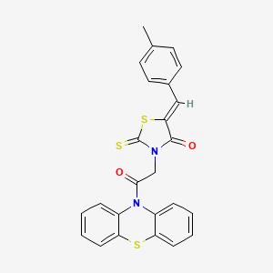 molecular formula C25H18N2O2S3 B11623112 (5Z)-5-(4-methylbenzylidene)-3-[2-oxo-2-(10H-phenothiazin-10-yl)ethyl]-2-thioxo-1,3-thiazolidin-4-one 