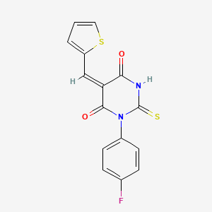 molecular formula C15H9FN2O2S2 B11623125 (5E)-1-(4-fluorophenyl)-5-(thiophen-2-ylmethylidene)-2-thioxodihydropyrimidine-4,6(1H,5H)-dione 