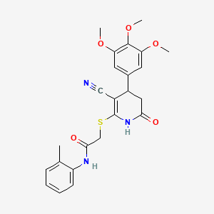 2-{[3-cyano-6-oxo-4-(3,4,5-trimethoxyphenyl)-1,4,5,6-tetrahydropyridin-2-yl]sulfanyl}-N-(2-methylphenyl)acetamide