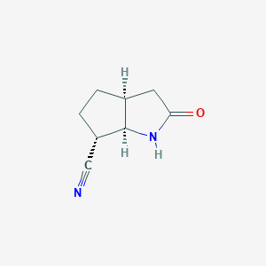 molecular formula C8H10N2O B116250 Cyclopenta[b]pyrrole-6-carbonitrile, octahydro-2-oxo-, [3aS-(3aalpha,6alpha,6aalpha)]-(9CI) CAS No. 142434-00-2