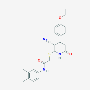 molecular formula C24H25N3O3S B11625063 2-{[3-cyano-4-(4-ethoxyphenyl)-6-oxo-1,4,5,6-tetrahydropyridin-2-yl]sulfanyl}-N-(3,4-dimethylphenyl)acetamide 