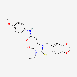 2-[3-(1,3-benzodioxol-5-ylmethyl)-1-ethyl-5-oxo-2-sulfanylideneimidazolidin-4-yl]-N-(4-methoxyphenyl)acetamide