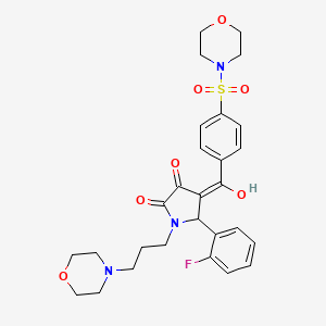 molecular formula C28H32FN3O7S B11625277 5-(2-fluorophenyl)-3-hydroxy-1-[3-(morpholin-4-yl)propyl]-4-{[4-(morpholin-4-ylsulfonyl)phenyl]carbonyl}-1,5-dihydro-2H-pyrrol-2-one 