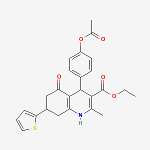 molecular formula C25H25NO5S B11625297 Ethyl 4-[4-(acetyloxy)phenyl]-2-methyl-5-oxo-7-(thiophen-2-yl)-1,4,5,6,7,8-hexahydroquinoline-3-carboxylate 