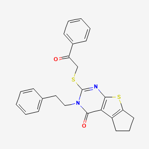 2-[(2-Oxo-2-phenylethyl)sulfanyl]-3-phenethyl-3,5,6,7-tetrahydro-4H-cyclopenta[4,5]thieno[2,3-D]pyrimidin-4-one