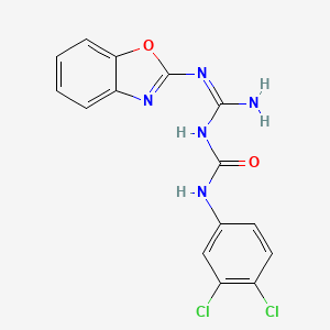 molecular formula C15H11Cl2N5O2 B11627058 1-[(E)-amino(1,3-benzoxazol-2-ylamino)methylidene]-3-(3,4-dichlorophenyl)urea 