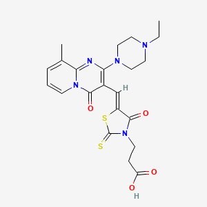 molecular formula C22H25N5O4S2 B11627079 3-(5-((2-(4-Ethylpiperazin-1-yl)-9-methyl-4-oxo-4H-pyrido[1,2-a]pyrimidin-3-yl)methylene)-4-oxo-2-thioxothiazolidin-3-yl)propanoic acid 