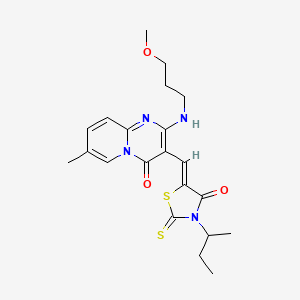 molecular formula C21H26N4O3S2 B11627081 3-{(Z)-[3-(butan-2-yl)-4-oxo-2-thioxo-1,3-thiazolidin-5-ylidene]methyl}-2-[(3-methoxypropyl)amino]-7-methyl-4H-pyrido[1,2-a]pyrimidin-4-one 