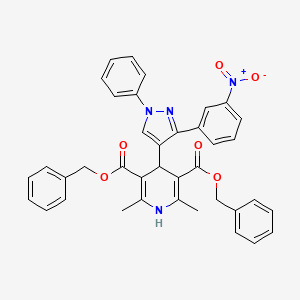 molecular formula C38H32N4O6 B11627107 Dibenzyl 2,6-dimethyl-4-[3-(3-nitrophenyl)-1-phenyl-1H-pyrazol-4-YL]-1,4-dihydro-3,5-pyridinedicarboxylate 