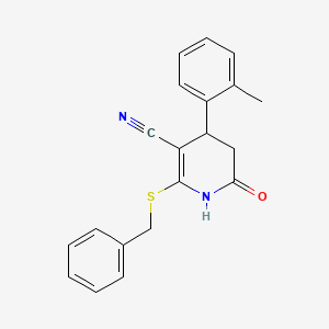 molecular formula C20H18N2OS B11627123 2-(Benzylsulfanyl)-4-(2-methylphenyl)-6-oxo-1,4,5,6-tetrahydropyridine-3-carbonitrile 