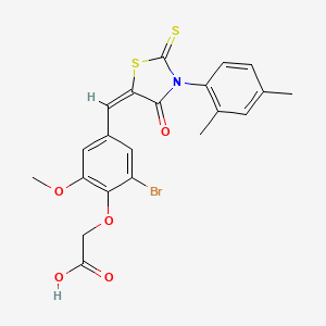 molecular formula C21H18BrNO5S2 B11627125 (2-bromo-4-{(E)-[3-(2,4-dimethylphenyl)-4-oxo-2-thioxo-1,3-thiazolidin-5-ylidene]methyl}-6-methoxyphenoxy)acetic acid 